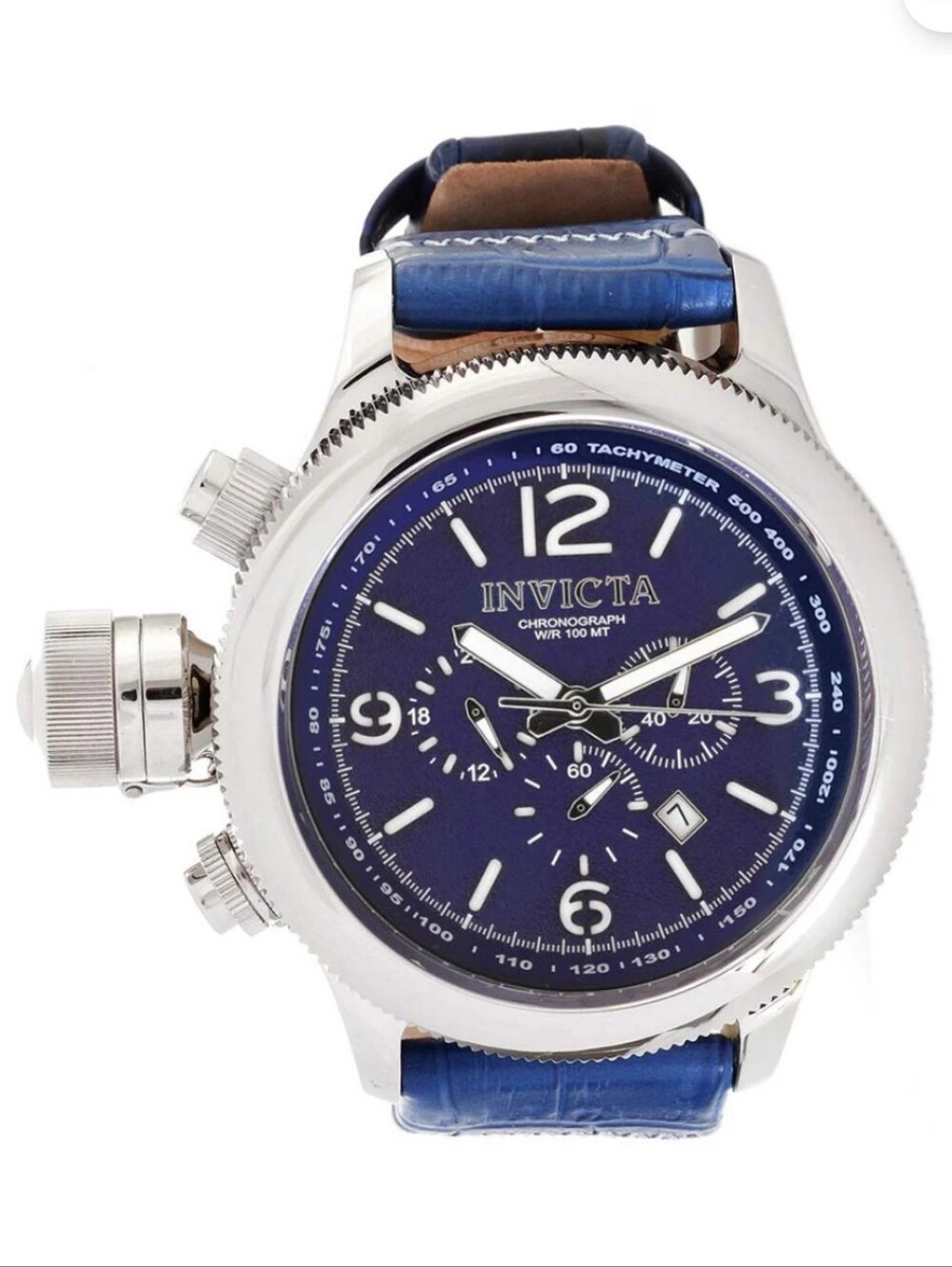 Invicta Men's 18575 Russian Diver Quartz 3 Hand Blue Dial Watch w/ leather band